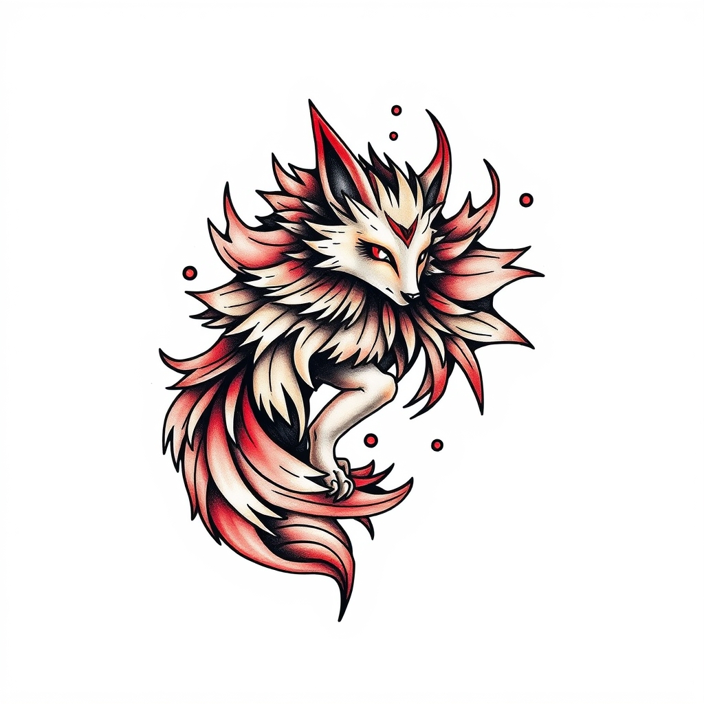 A tattoo design of vulpix in the style of abstract. - pokemon tattoo design generated by AI tattoo generator