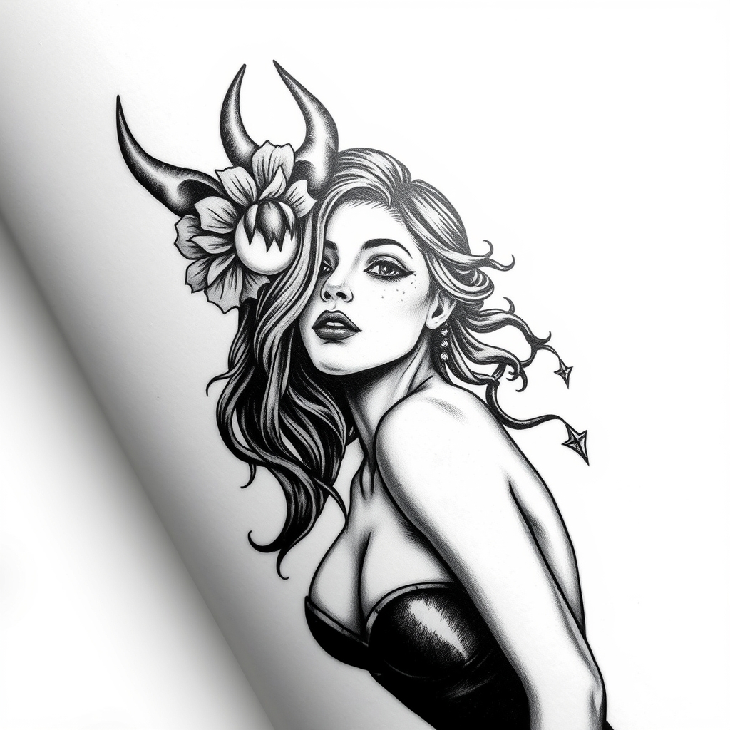 A tattoo design of bdsm submissive bw girl on white background in the style of surrealistic. - bdsm fetish tattoo design generated by AI tattoo generator
