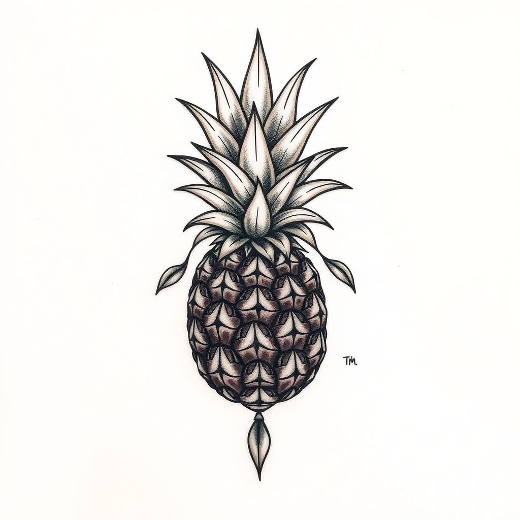 A tattoo design of pineapple in the style of traditional. - go ahead and give me the tattoo description tattoo design generated by AI tattoo generator