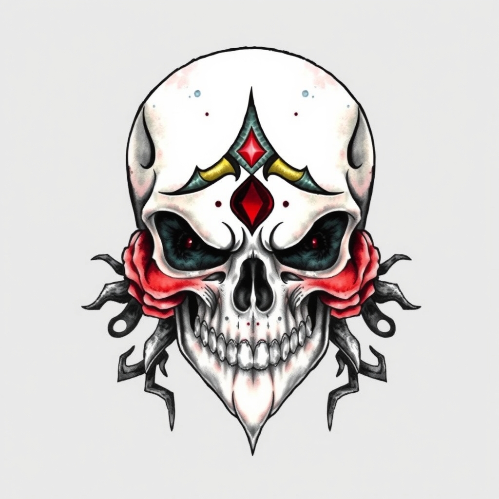 A tattoo design of totenkopf , Mond  in the style of watercolor. - skull moon tattoo design generated by AI tattoo generator
