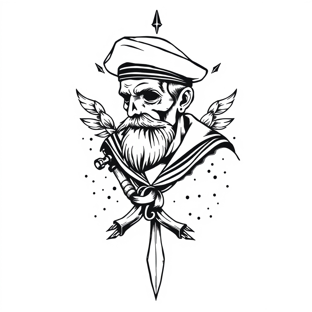A tattoo design of sailor vintage tattoo on white background in the style of blackwork. - vintage sailor tattoo design generated by AI tattoo generator