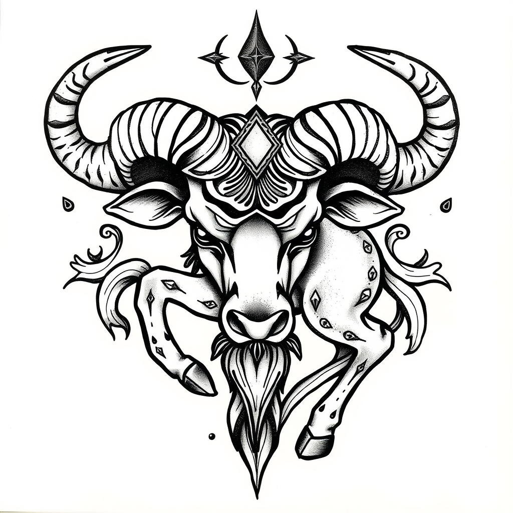 A tattoo design of Taurus  in the style of traditional. - zodiac symbol tattoo design generated by AI tattoo generator