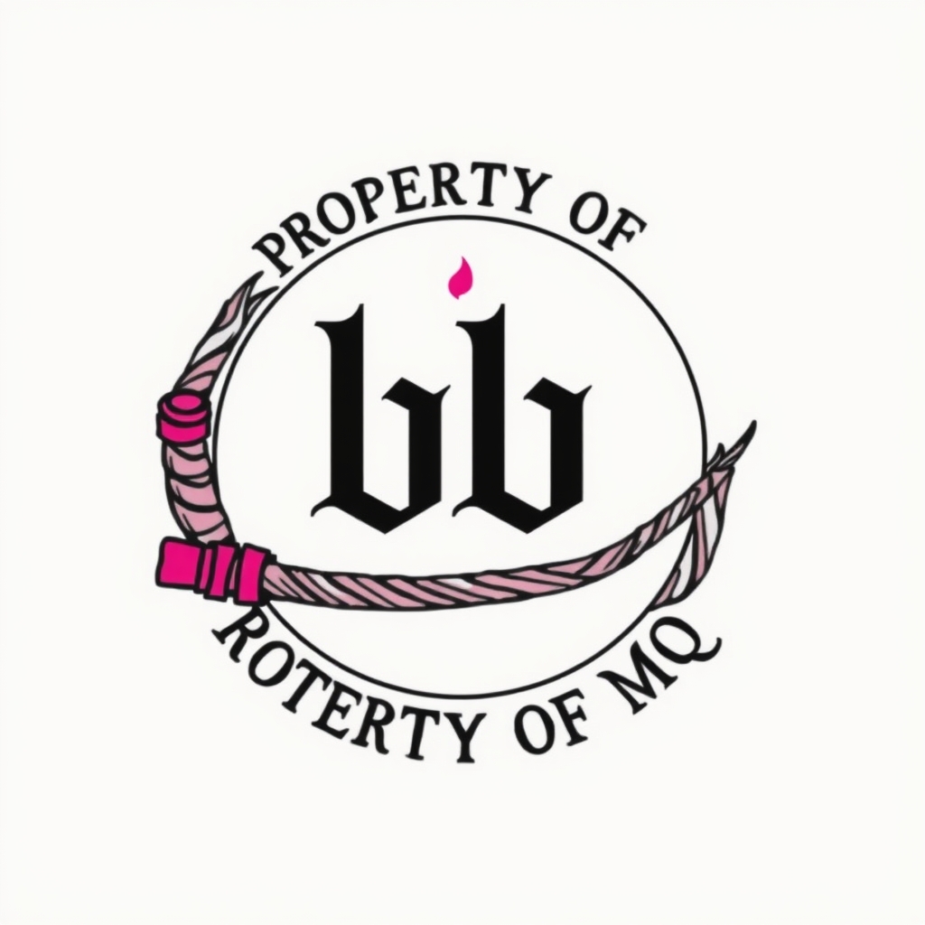 A tattoo design of Cuckold symbol.  Black and pink are the colors. Name is bb.  Says PROPERTY OF MQ.  A whip is shown.   in the style of traditional. - cuckold symbol tattoo design generated by AI tattoo generator