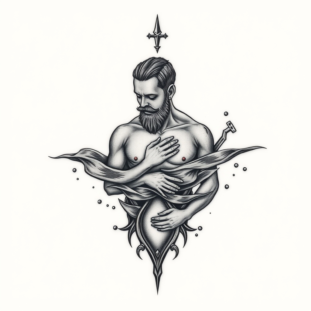 A tattoo design of Father son water connection in the style of realistic. - family bond tattoo design generated by AI tattoo generator