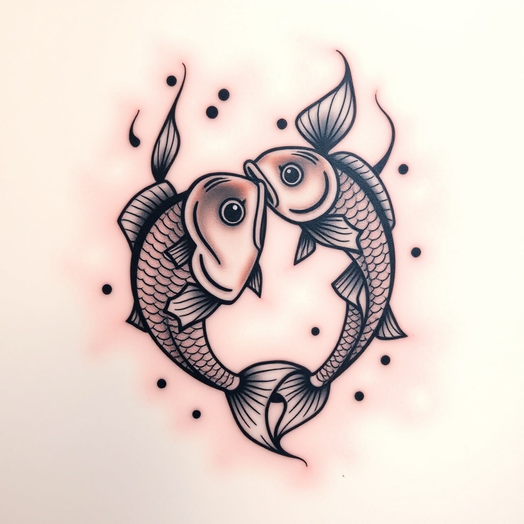 A tattoo design of 2 coy fish swimming around each other in the style of traditional. - fish tattoo design generated by AI tattoo generator