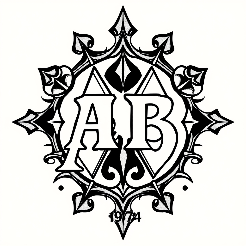 A tattoo design of Initials AB, year 1974, in the style of geometric. - dates and initials tattoo design generated by AI tattoo generator
