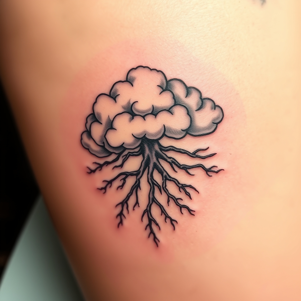 A tattoo design of A cloud that also represents family roots in the style of realistic. - family symbol tattoo design generated by AI tattoo generator