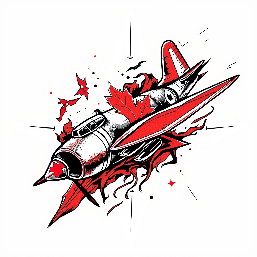 A tattoo design of Canadian fighter in the style of abstract. - military aircraft tattoo design generated by AI tattoo generator