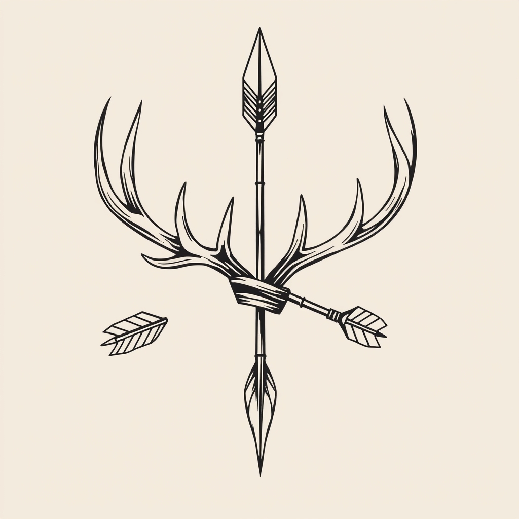 A tattoo design of 1 elk antler wrapped around 1 arrow in the style of tribal. - hunting symbols tattoo design generated by AI tattoo generator