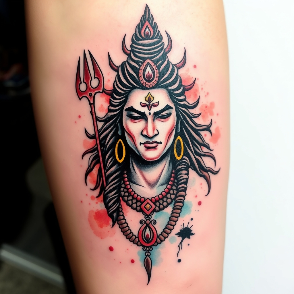 A tattoo design of Lord Shiva in the style of watercolor. - hindu mythology tattoo design generated by AI tattoo generator