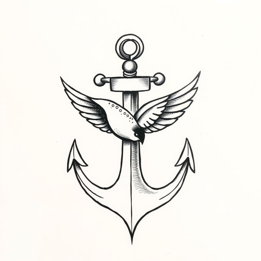 A tattoo design of Swallow and Anchor in the style of traditional. - nautical symbols tattoo design generated by AI tattoo generator