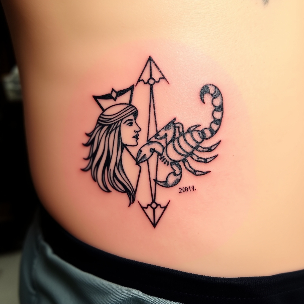 A tattoo design of Combine zodiac signs Aquarius and Scorpio in the style of geometric. - astrology zodiac tattoo design generated by AI tattoo generator