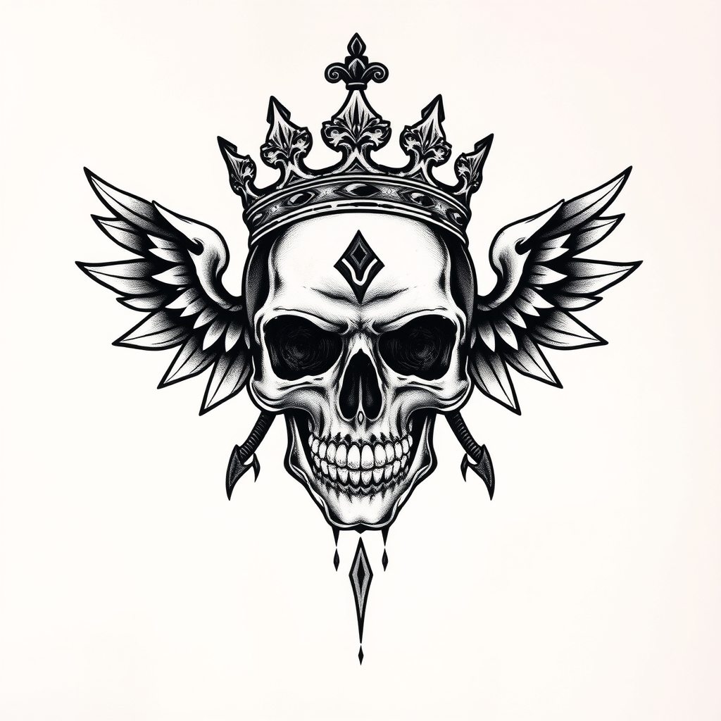 A tattoo design of Skull with crown in the style of realistic. - skull tattoo design generated by AI tattoo generator