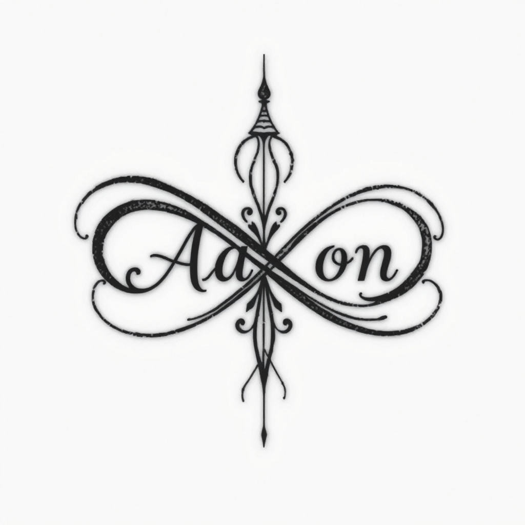 A tattoo design of Infinity symbol with the name Aaron in the style of blackwork. - symbol tattoo design generated by AI tattoo generator
