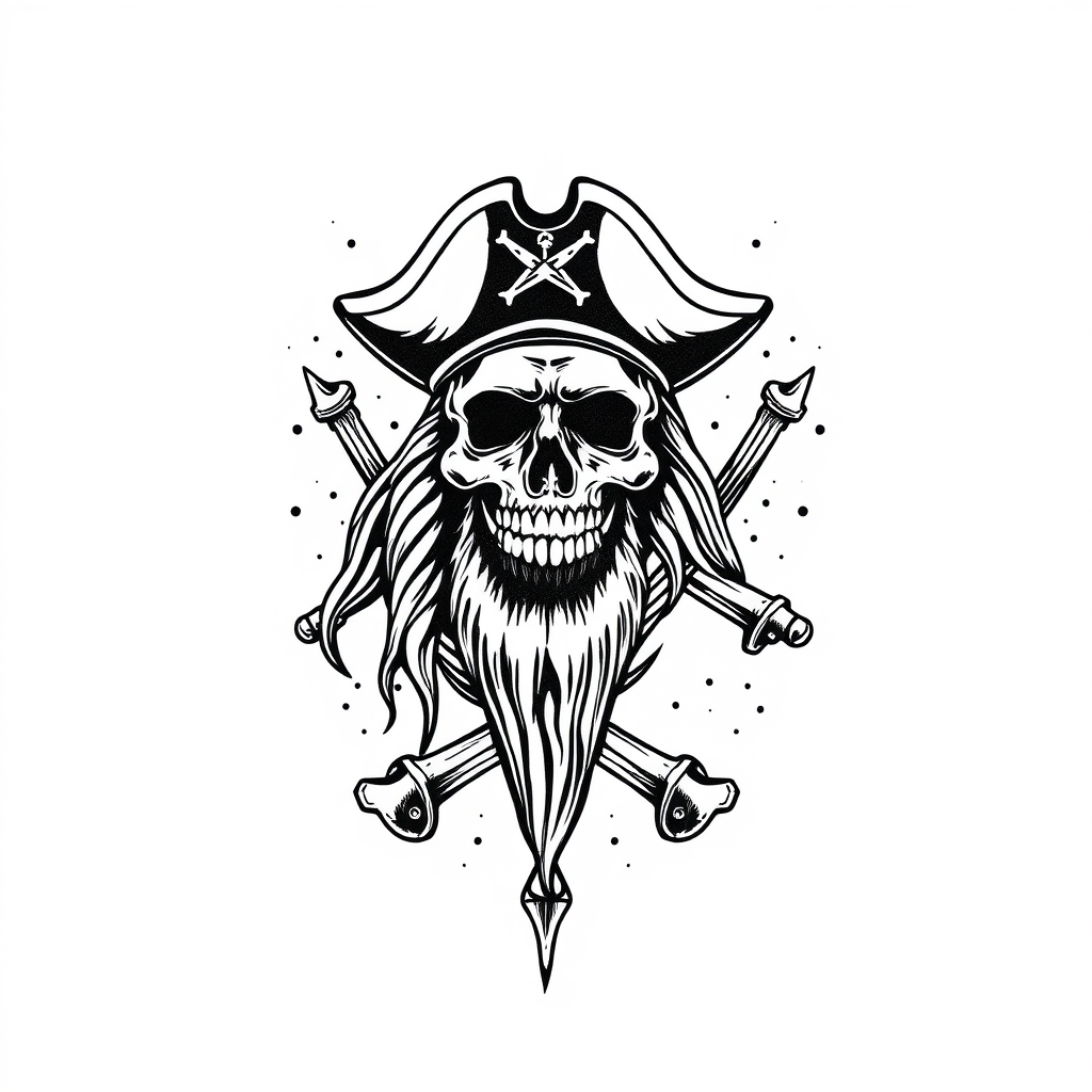A tattoo design of pirate vintage tattoo on white background in the style of blackwork. - pirate tattoo design generated by AI tattoo generator