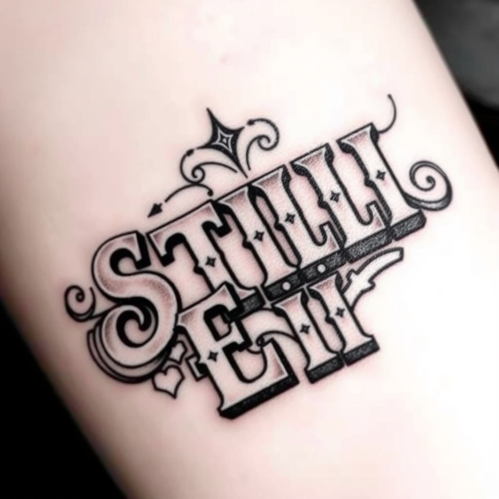 A tattoo design of Stella Eli letter blocks in the style of realistic. - name letters tattoo design generated by AI tattoo generator