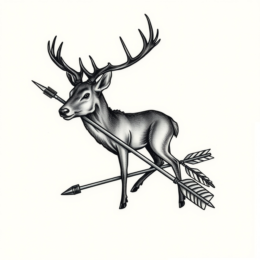 A tattoo design of 1 elk shed wrapped around 1 arrow in the style of realistic. - wildlife hunting tattoo design generated by AI tattoo generator