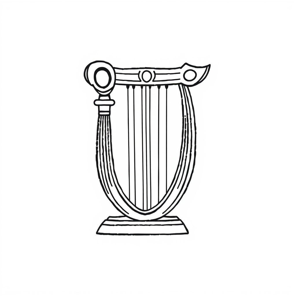 A tattoo design of one black line drawing of a greek Lyre, in the style of simplified and stylized illustrations, simple line drawing, high resolution vector in the style of geometric. - classical music tattoo design generated by AI tattoo generator
