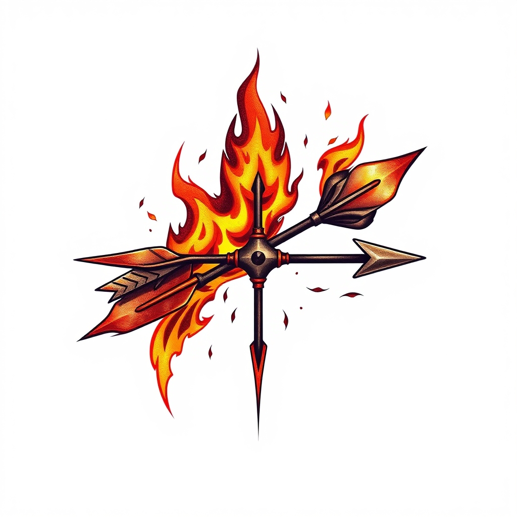 A tattoo design of Arrow stylized with fire element in the style of realistic. - fire arrow tattoo design generated by AI tattoo generator