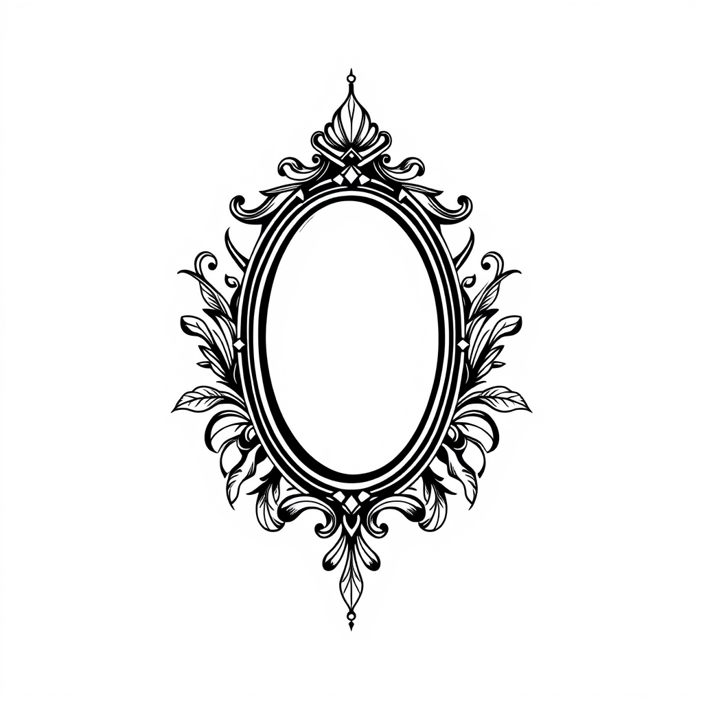A tattoo design of Lines of a old vintage mirror  in the style of minimalist. - antique furniture tattoo design generated by AI tattoo generator