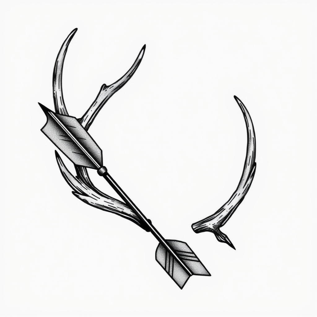 A tattoo design of Arrow laying in an elk antler in the style of realistic. - wildlife tattoo design generated by AI tattoo generator