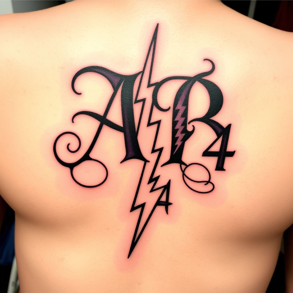 A tattoo design of Initials AB, year 74, lightning bolt in the style of traditional. - symbol tattoo design generated by AI tattoo generator
