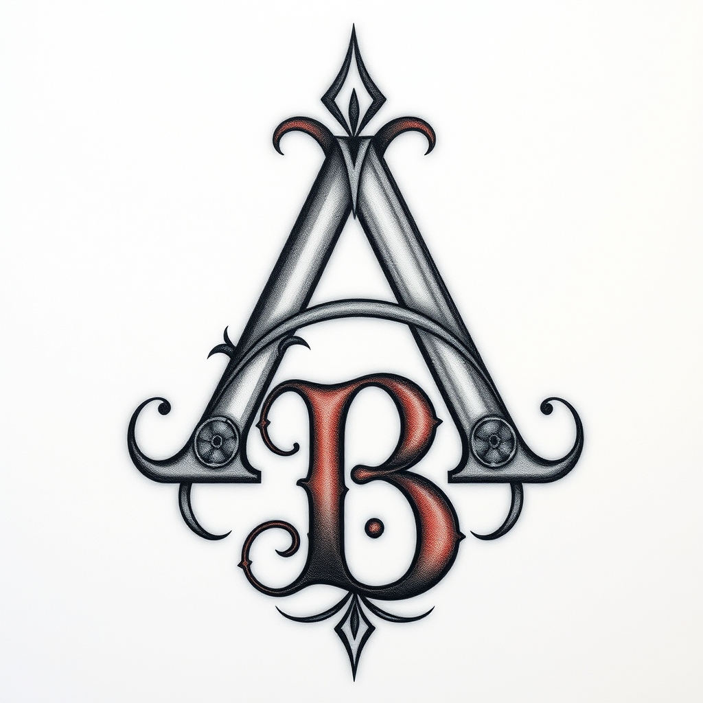 A tattoo design of Initials A and  B in the style of realistic. - alphabet lettering tattoo design generated by AI tattoo generator