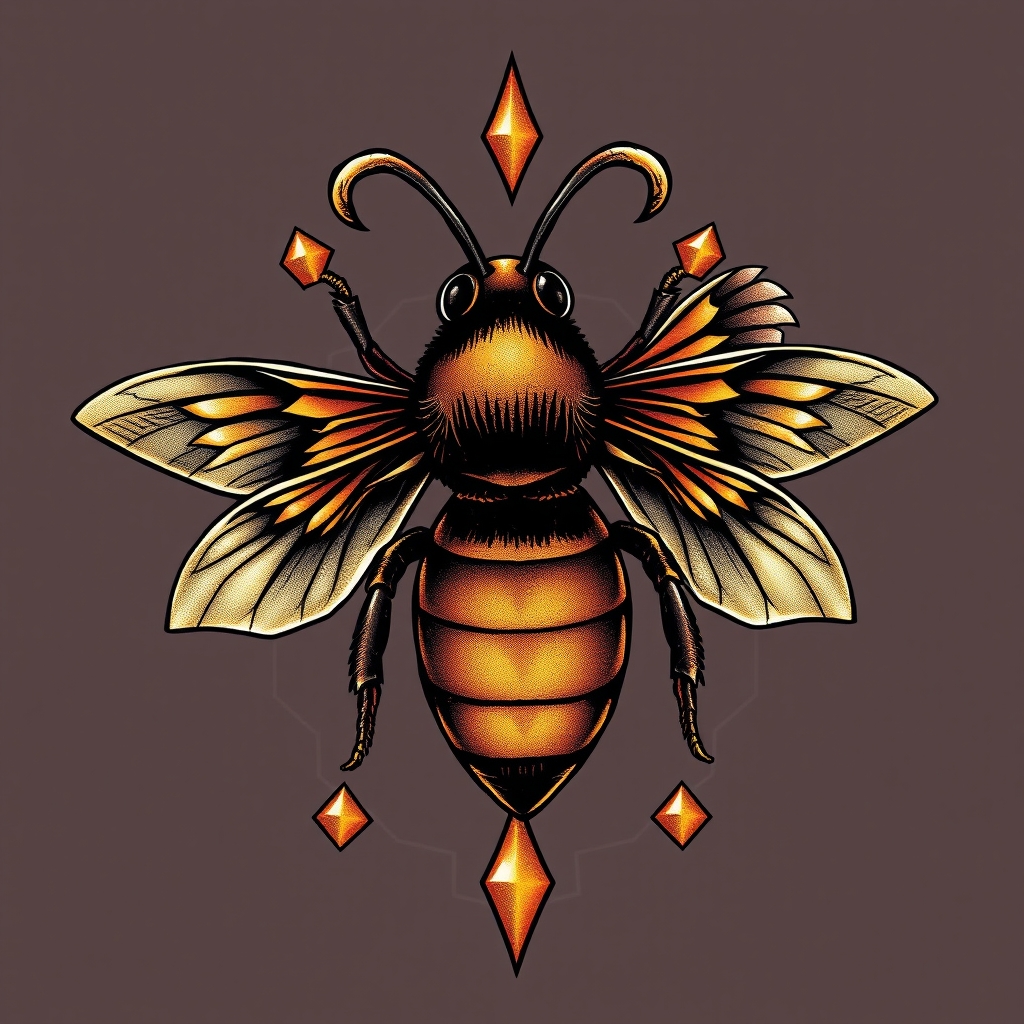 A tattoo design of Candyman bee with hook and hexagons in the style of realistic. - horror movie character tattoo design generated by AI tattoo generator