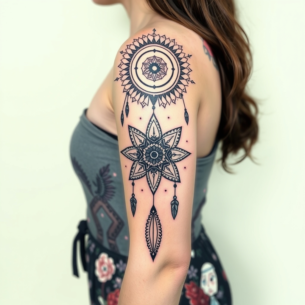A tattoo design of About 15cm with a boho theme in the style of realistic. - boho art tattoo design generated by AI tattoo generator
