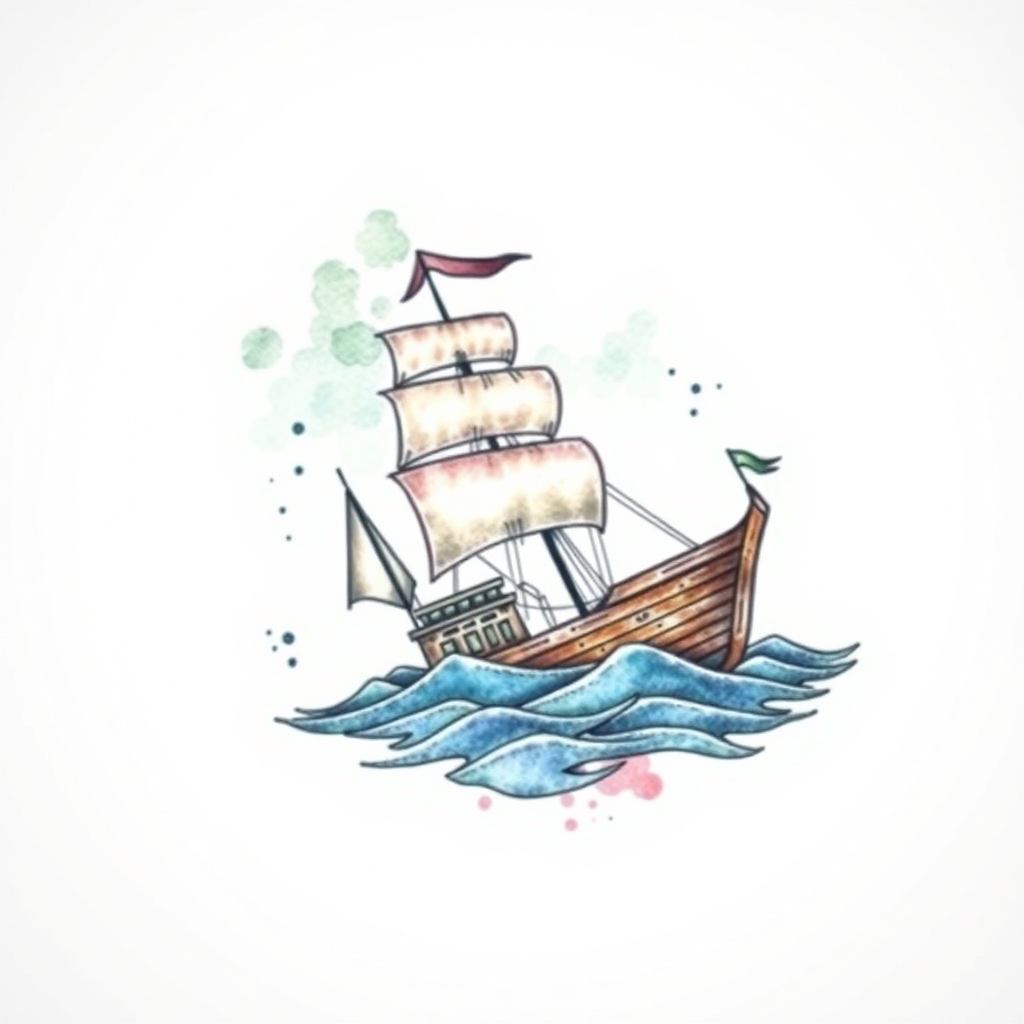 A tattoo design of A sinking ship in the style of watercolor. - ships tattoo design generated by AI tattoo generator
