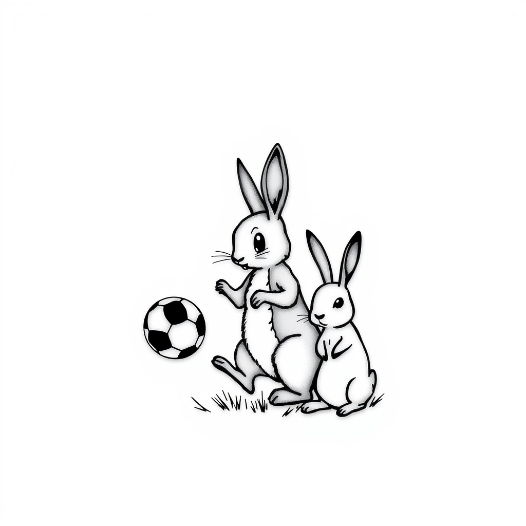 A tattoo design of Peter rabbit, soccer ball, and a rabbit in the style of minimalist. - cartoon characters tattoo design generated by AI tattoo generator