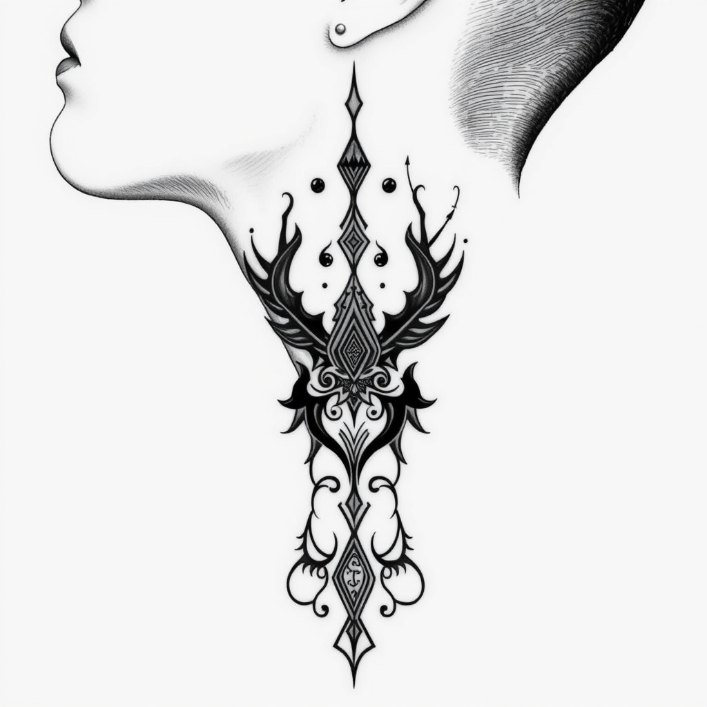 A tattoo design of Medeltid,  riddartid rök neck tattoo in the style of blackwork. - medieval knight tattoo design generated by AI tattoo generator