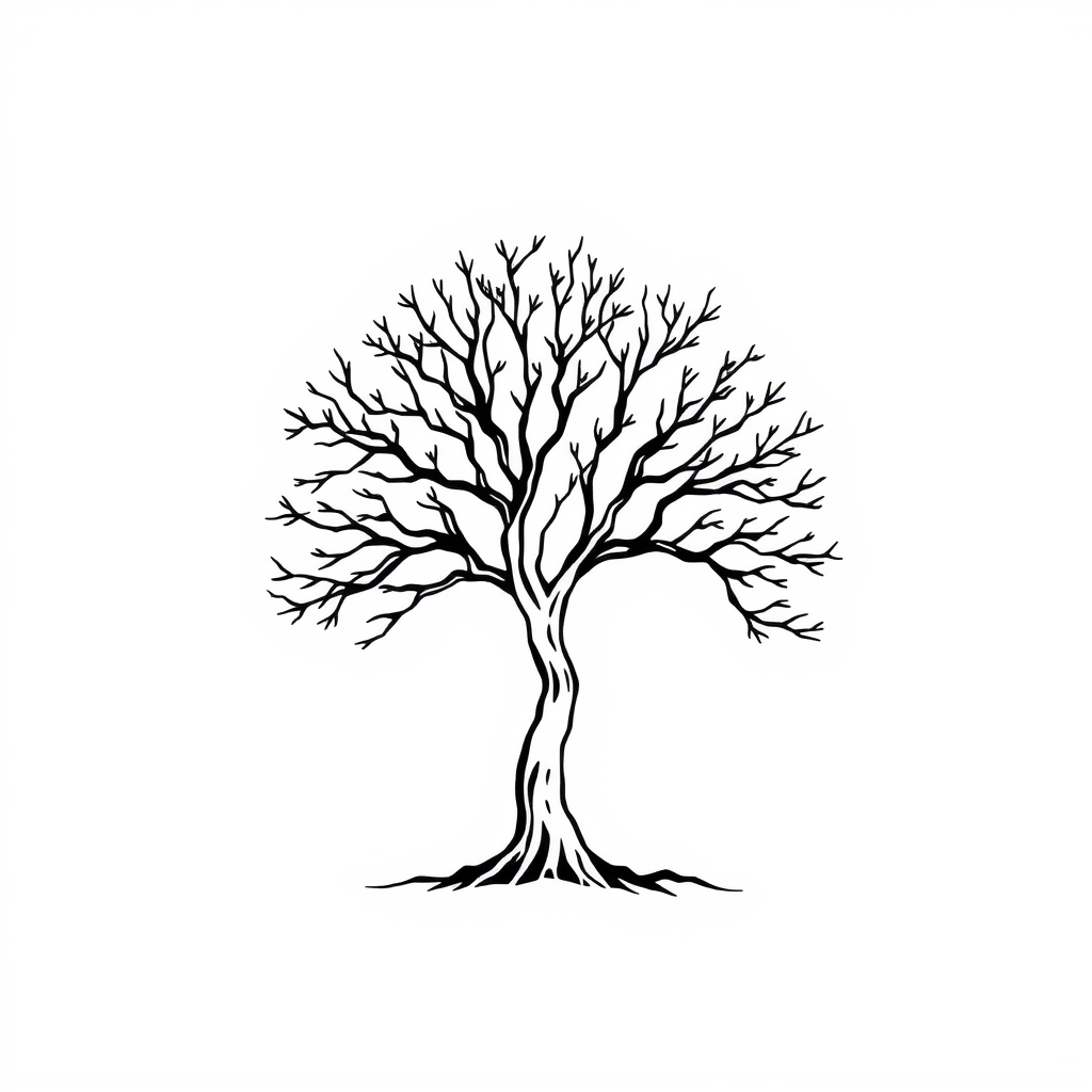 A tattoo design of one black line drawing of a tree, in the style of simplified and stylized illustrations, simple line drawing, high resolution vector in the style of minimalist. - tree tattoo design generated by AI tattoo generator