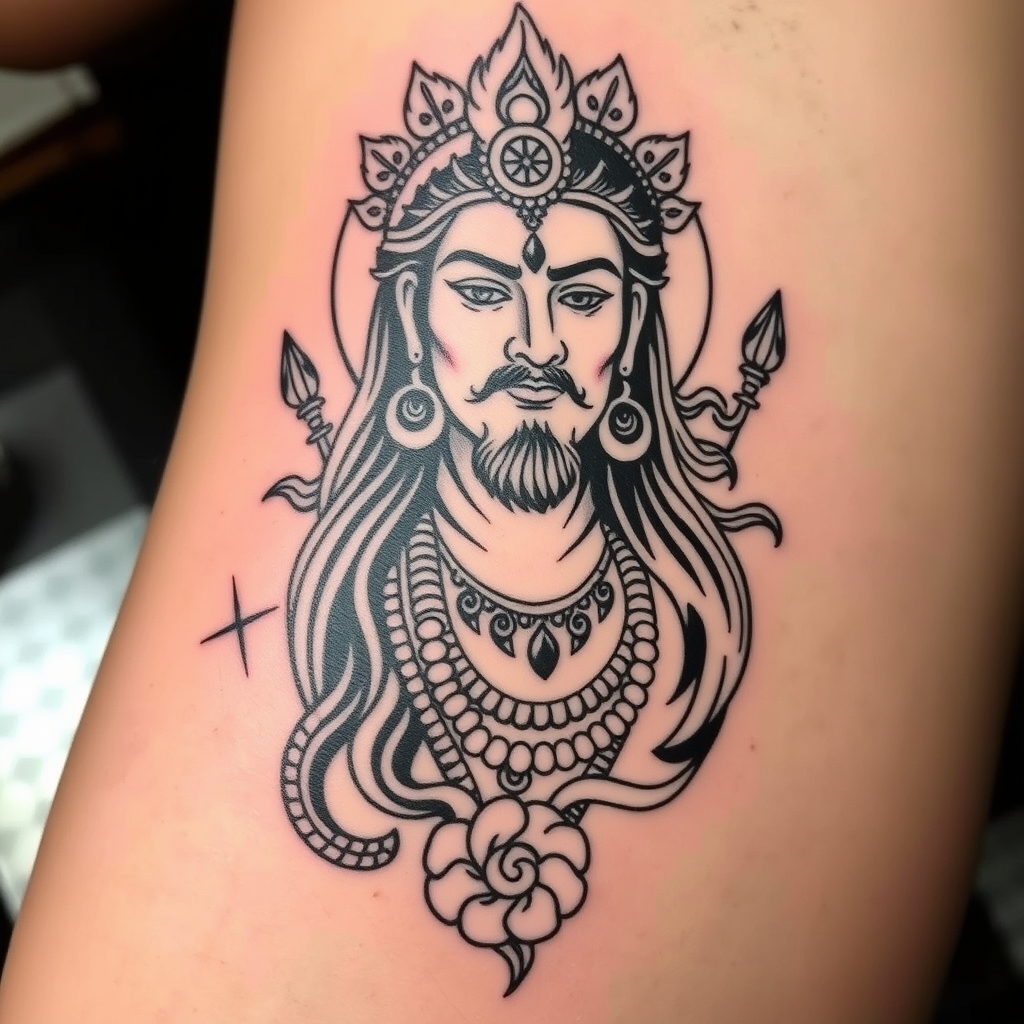 A tattoo design of Mhadev in the style of traditional. - hindu mythology tattoo design generated by AI tattoo generator