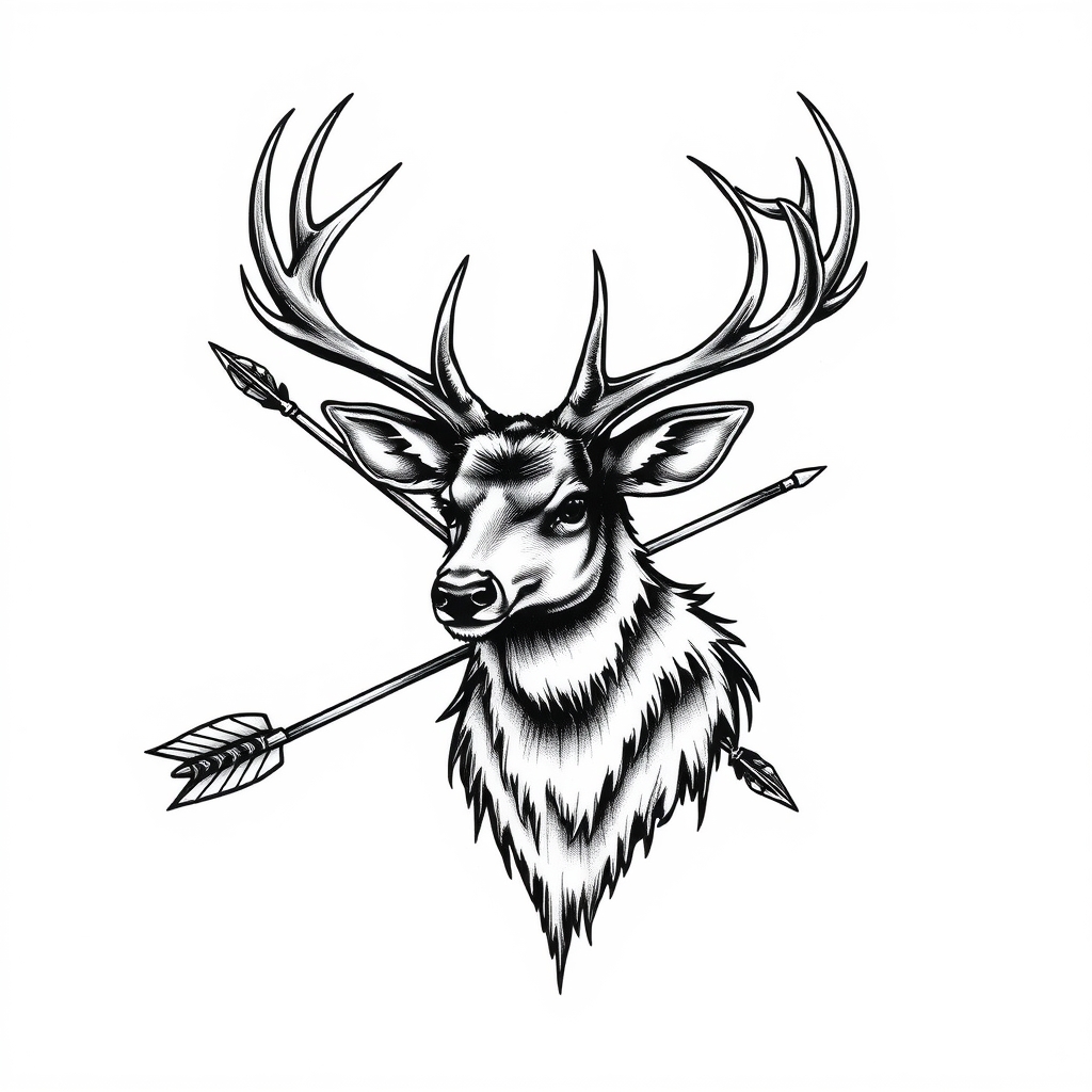 A tattoo design of 1 elk shed wrapped around 1 arrow in the style of realistic. - wildlife hunting tattoo design generated by AI tattoo generator