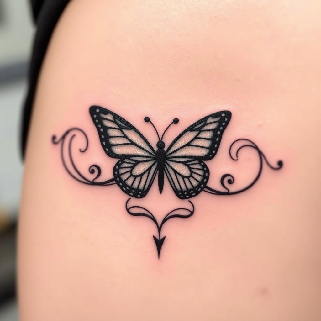 A tattoo design of Infinity symbol with the name Aaron butterfly in the style of blackwork. - infinity symbol tattoo design generated by AI tattoo generator