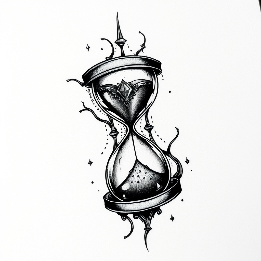 A tattoo design of broken hourglass in the style of surrealistic. - time symbol tattoo design generated by AI tattoo generator