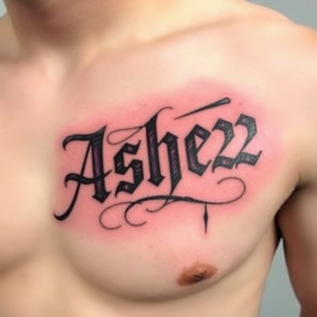 A tattoo design of Words "Ashes 222 Ashes" on left pectoralis in the style of abstract. - text phrase tattoo design generated by AI tattoo generator