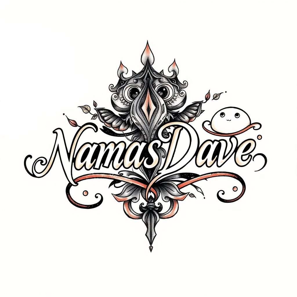 A tattoo design of "NamasDave" in a script for Yoga Teacher in the style of surrealistic. - yoga tattoo design generated by AI tattoo generator