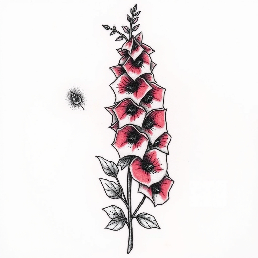 A tattoo design of Ribcage with foxglove flowers in the style of realistic. - plants flowers tattoo design generated by AI tattoo generator