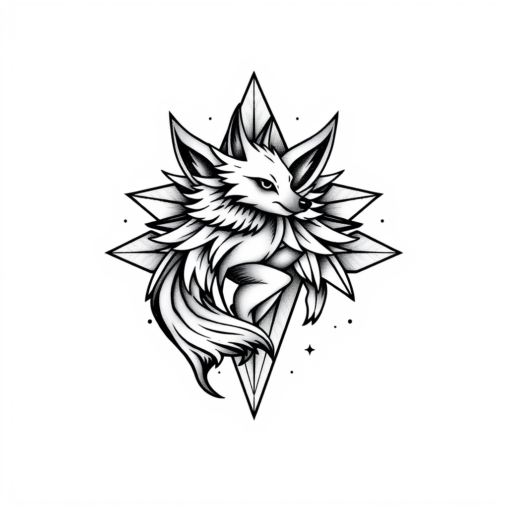 A tattoo design of vulpix in the style of geometric. - pokemon tattoo design generated by AI tattoo generator