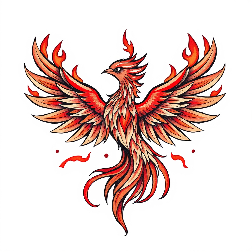 A tattoo design of pheonix, flames, whimsical in the style of geometric. - mythical creatures tattoo design generated by AI tattoo generator