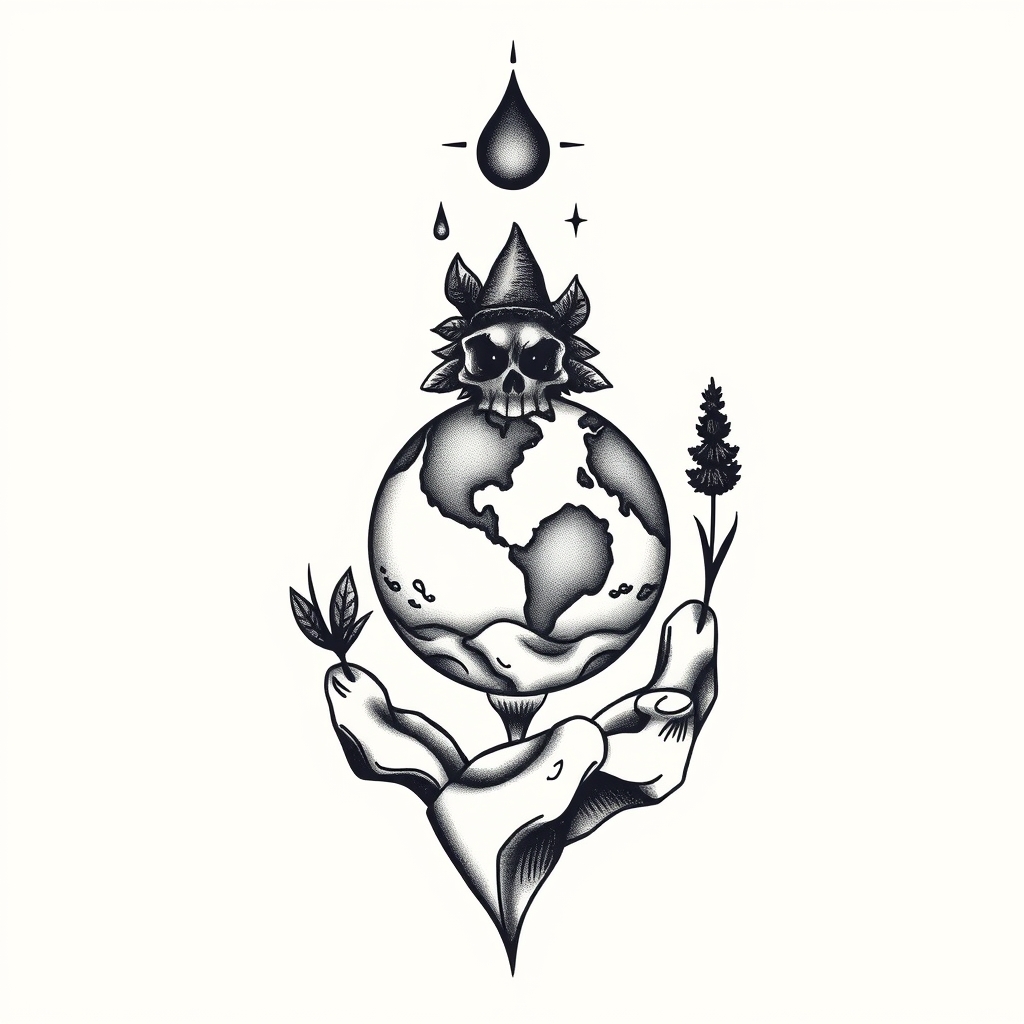 A tattoo design of About 15cm with an earth theme in the style of realistic. - earth tattoo design generated by AI tattoo generator
