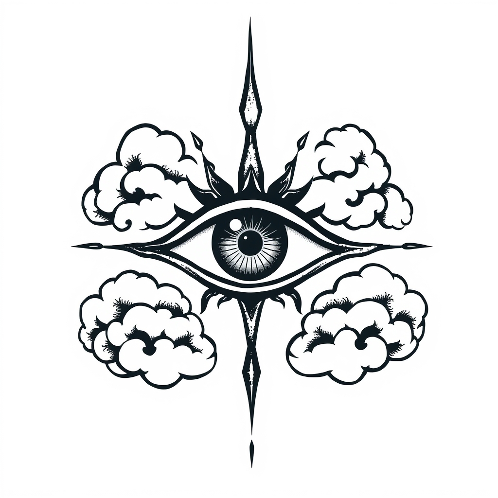A tattoo design of Evil Eye with clouds in the style of traditional. - evil eye tattoo design generated by AI tattoo generator