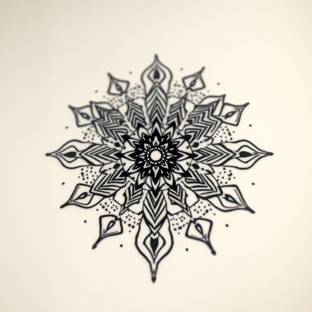 A tattoo design of Geometric+Mandala With Spritual Meaning And Dotwork in the style of tribal. - geometric mandala tattoo design generated by AI tattoo generator