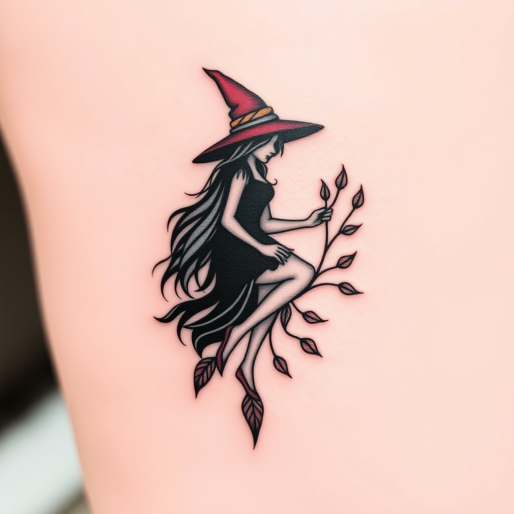 A tattoo design of Nature witch in the style of minimalist. - fantasy and mythology tattoo design generated by AI tattoo generator