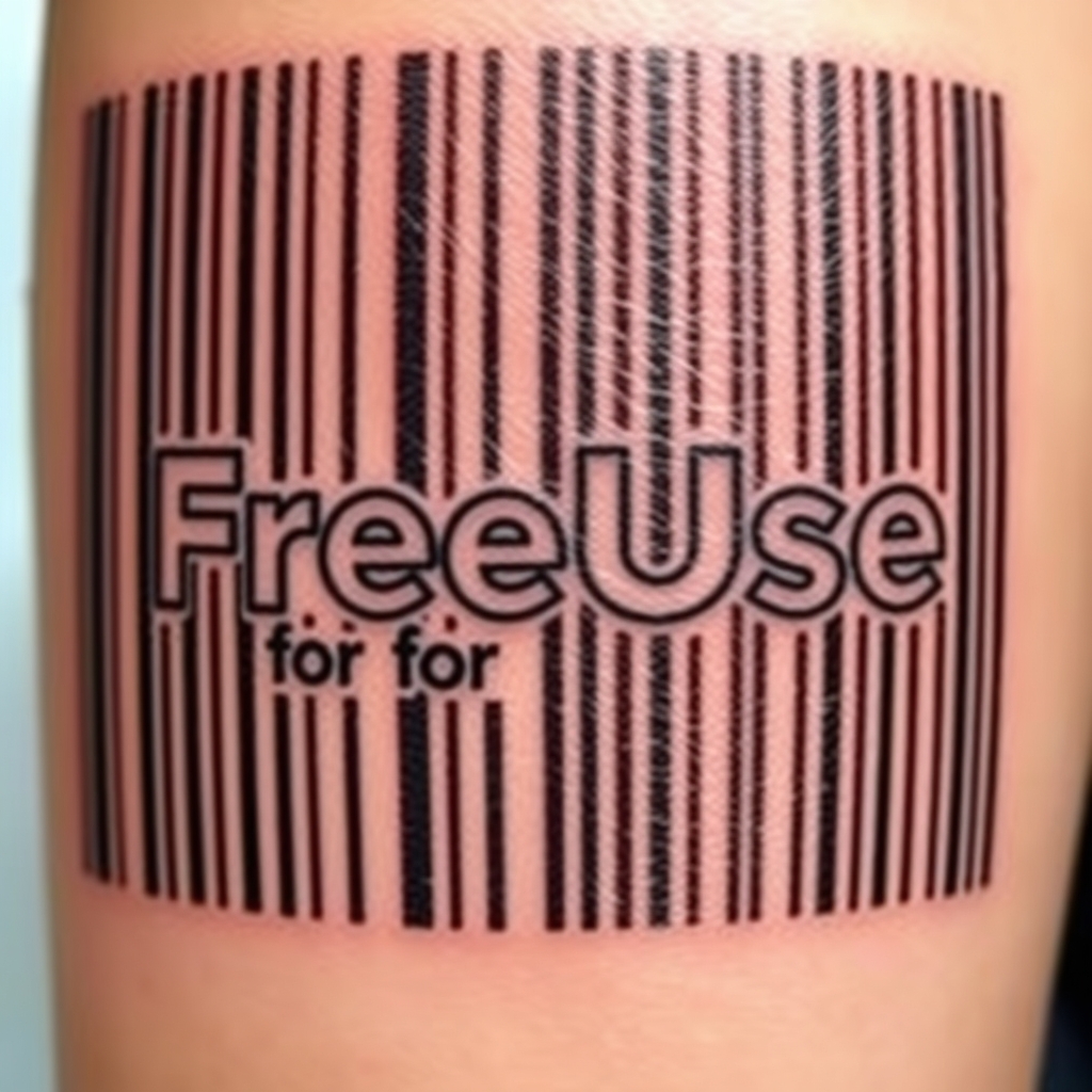 A tattoo design of a barcode with the wording "FreeUse for BBC" in the style of realistic. - bar code tattoo design generated by AI tattoo generator