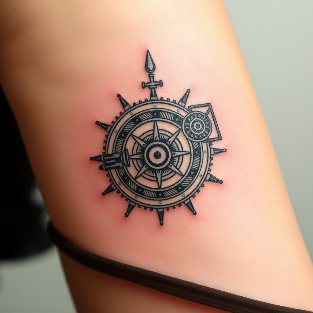 A tattoo design of A beautiful mechanism by Frank Lloyd in the style of minimalist. - feather mechanism tattoo design generated by AI tattoo generator