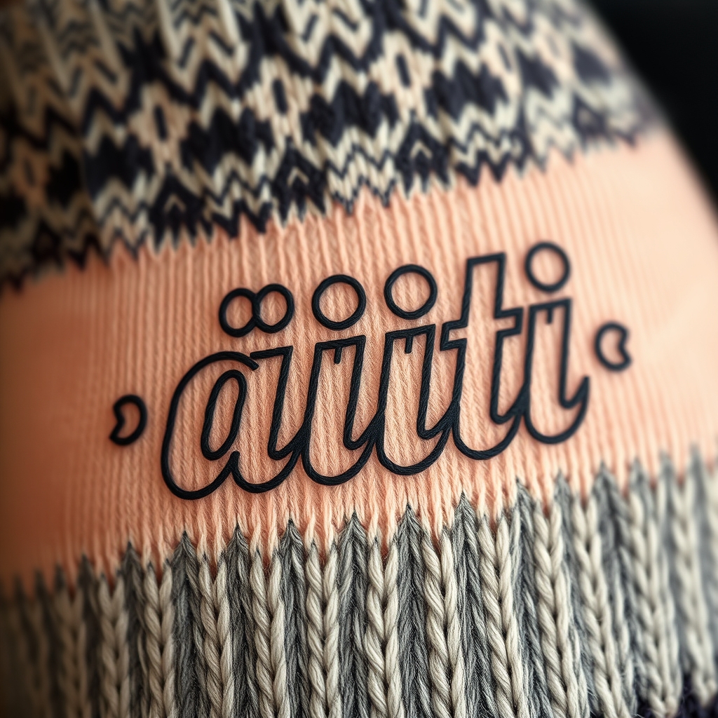 A tattoo design of Word "äiti" as it was knitted like wool socks in the style of traditional. - text based design tattoo design generated by AI tattoo generator