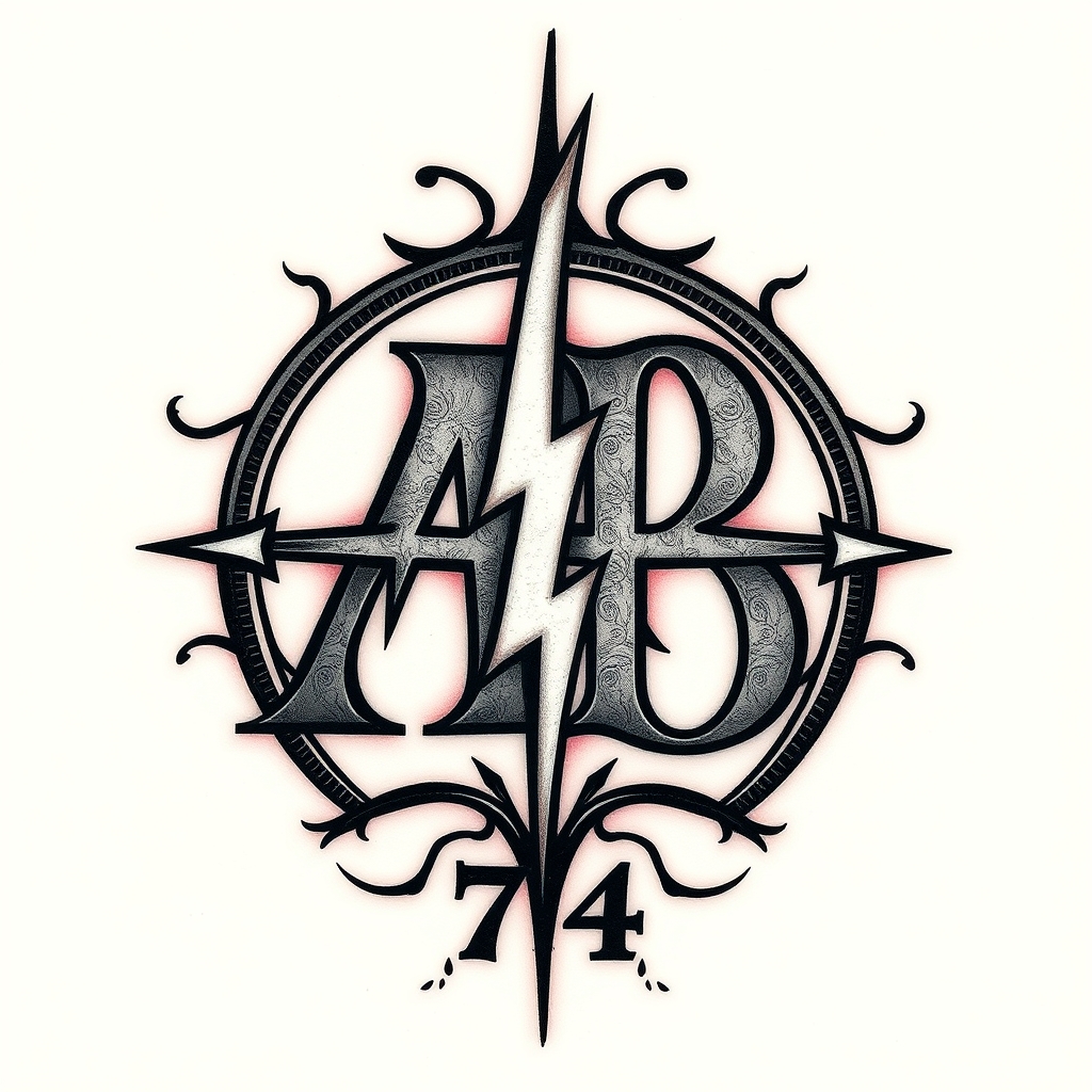 A tattoo design of Initials AB with lighting bolt crossbars 74 in the style of realistic. - initials with symbol tattoo design generated by AI tattoo generator